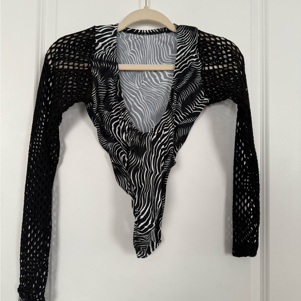 Black and White Zebra Print Mesh Top Bartender Bottle Girl